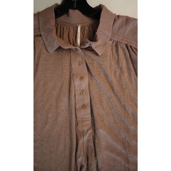 Free People OB1102105 Women's Sz XS Brown Lowdown Henley Oversized Linen Top $78 - Picture 4 of 10
